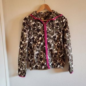Uniqlo camouflage green with hot pink outline jacket